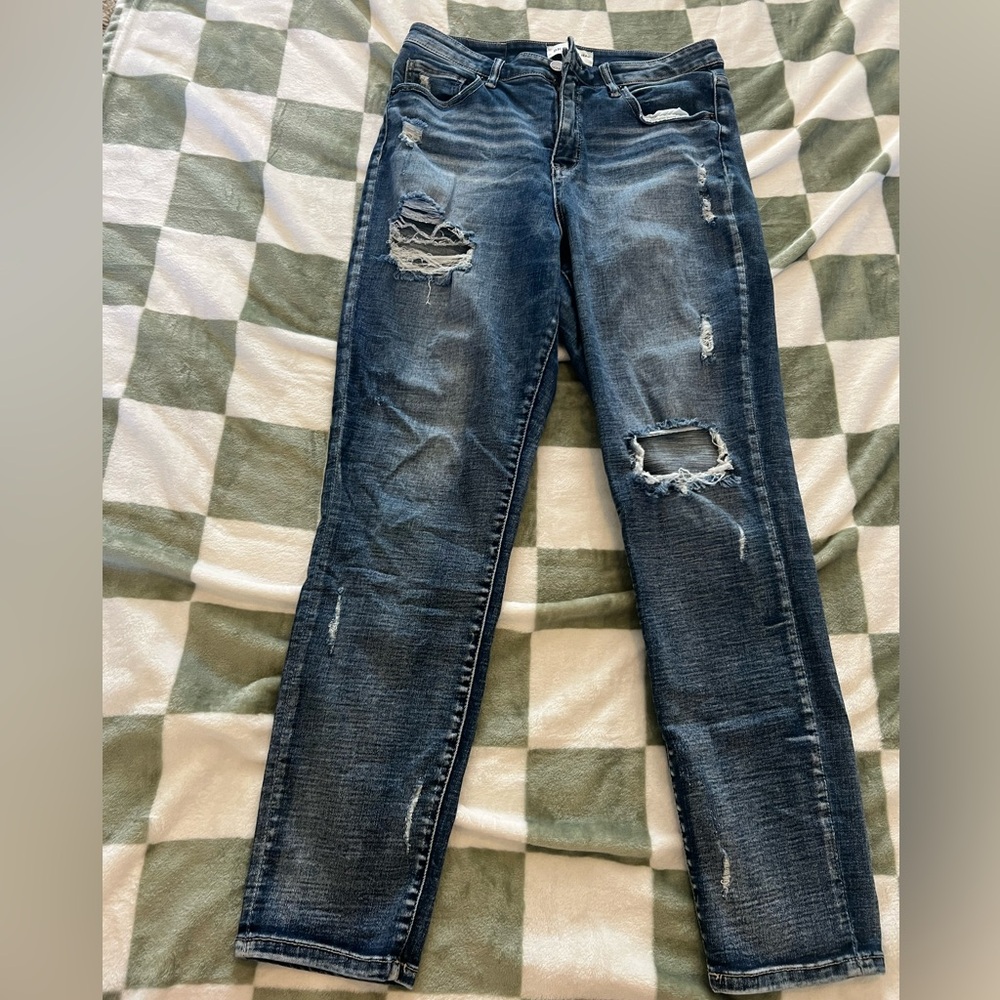 BKE Blue Skinny Jeans with Distressed Details